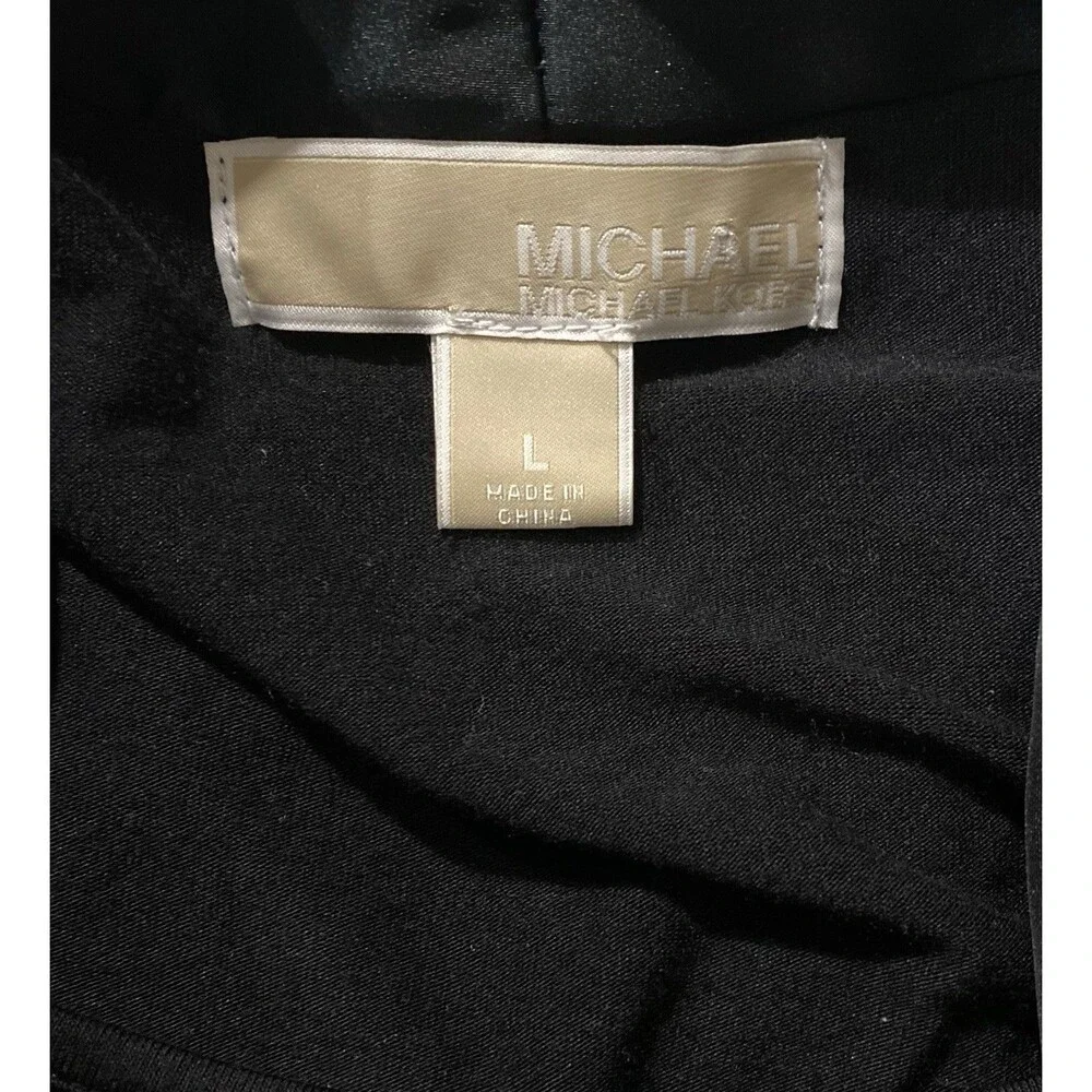 Michael Kors Women L Black Draped Crossover Blouse L/S Surplice Wrap Shirt Top